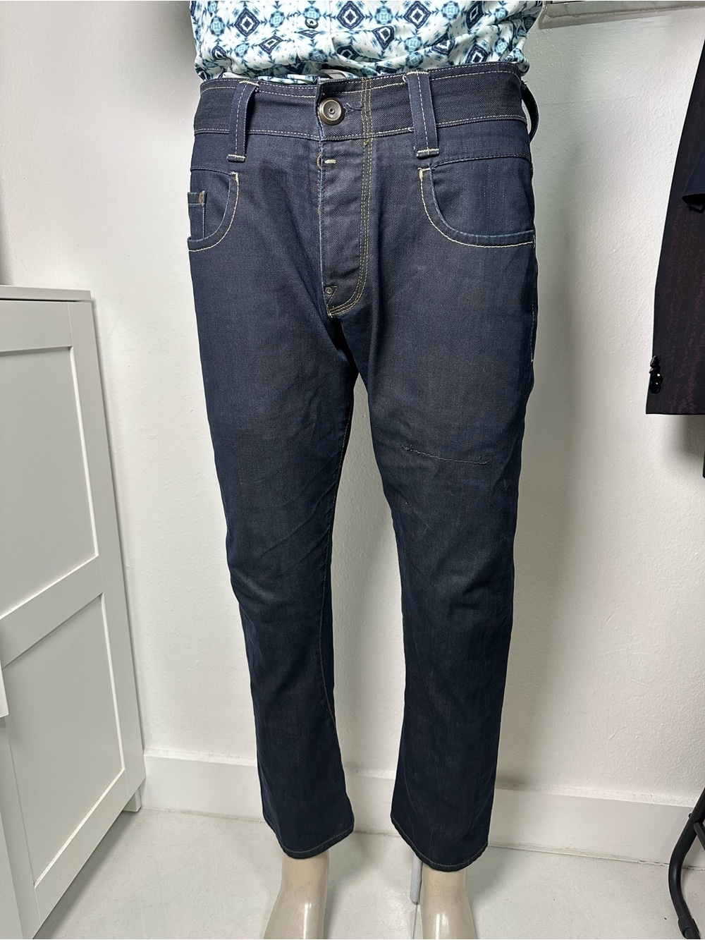 G-Star Slim Straight Dark Blue Men's Jeans with Patterned Waistband